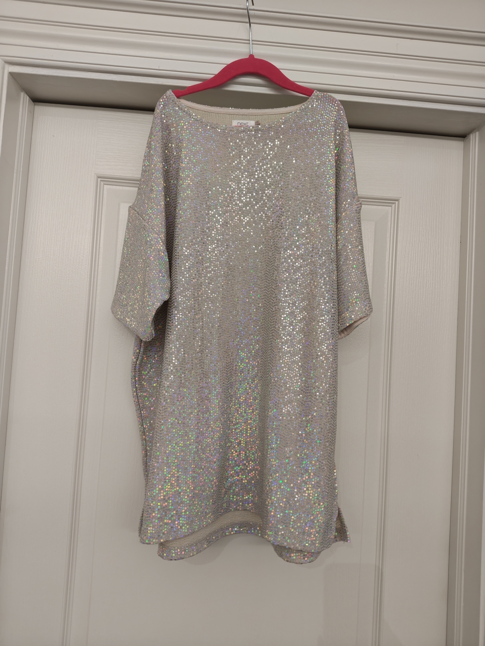 next Iridescent Sequin Short Sleeve Top - Silver